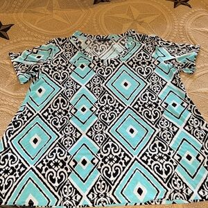 Geometric Patterned Women's Top - Blue and Black